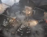 Scena wojenna z czołgami i żołnierzami, jakby z gry "War Mongrels". Wszędzie chaos i ruch.