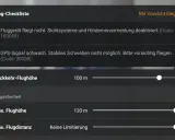 Flug-Checkliste in der DJI Fly App: Fluggerät fliegt nicht, GPS-Signal schwach. Bitte vorsichtig fliegen.
