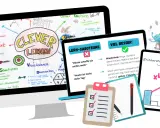 Eine digitale Präsentation für die Schule zeigt eine Mindmap zum Thema "Clever lernen", Tipps für besseres Lernen und eine Grafik zur Erinnerung.