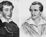 Dwa portrety: Adam Mickiewicz po lewej, Juliusz Słowacki po prawej. Dwóch wieszczów polskiego romantyzmu.