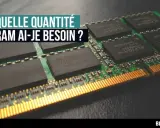 Une barrette de mémoire vive (RAM) avec des puces ELPIDA. Le texte demande "De quelle quantité de RAM ai-je besoin ?".