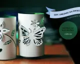 Ozdobne osłonki na świeczki z papieru, z motywami kwiatów i motyli. Jak zrobić takie osłonki na świeczki ze słoiczków po jogurtach.