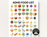 Lista de alimentos para TDAH: aguacate, naranjas, manzanas, kiwi, fresas, arándanos, frambuesas, plátano, pimientos, brócoli, tomate, coles de Bruselas, maíz, calabaza, etc.