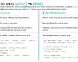 Porównanie JavaScript splice() i slice(). splice() modyfikuje tablicę, slice() tworzy nową.