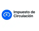 Logo con un círculo azul que contiene un coche estilizado con un símbolo de euro. A la derecha, el texto "Impuesto de Circulación".
