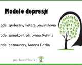 Modele depresji: społeczny, samokontroli i poznawczy. Grafika przedstawia profil głowy z drzewem myśli, symbolizującym złożoność umysłu i triada depresyjna.
