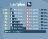 Laufplan zeigt, was bringt joggen: Steigerung von Laufintervallen über 8 Wochen, von 10x 1 Min. Laufen bis 30 Min. durchlaufen.