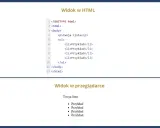 Kod HTML tworzący listę zagnieżdżoną z czterema elementami "Przykład". Widok w przeglądarce pokazuje tę listę.