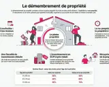 Schéma expliquant le démembrement de propriété, un exemple de sci familiale pour la succession. Il détaille l'usufruit, la nue-propriété et la pleine propriété.