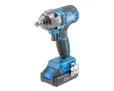 Pistola de impacto inalámbrica azul y negra. La batería indica 20V MAX. ¿Cuántos Nm debe tener una pistola de impacto?