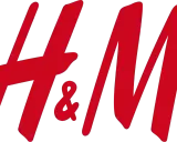 Logo H&M rosso su sfondo nero. Il significato di H&M è "Hennes & Mauritz", un brand di moda globale.