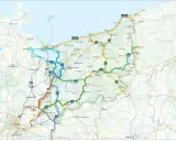 Mapa tras rowerowych, w tym **Mielno** i okolice. Widoczne szlaki wiodące przez Polskę i Niemcy, łączące Berlin ze Szczecinem i wybrzeżem Bałtyku.