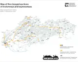 Mapa autostrad i dróg ekspresowych na Słowacji. Zaznaczone są odcinki płatne i bezpłatne.