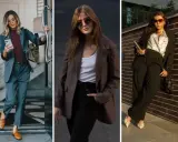 Eleganckie stylizacje do biura: trzy kobiety w garniturach i modnych dodatkach, gotowe na biznesowe wyzwania.