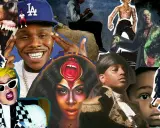 Kolaż przedstawiający artystów hip-hopowych, takich jak DaBaby, Cardi B i inni, tworzących najpopularniejsze kawałki hip-hop.