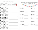 Verifica di matematica per la classe terza elementare: addizioni con dadi e linea del 20.