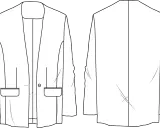 Patrón de chaqueta de mujer con cuello mao, bolsillos de solapa y un botón. Vista frontal y trasera.