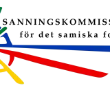 Sanningskommissionen för det samiska folket. Logotyp med färgglada band som strålar ut från mitten, likt en sol. En lista över samiska namn kan vara en del av deras arbete.
