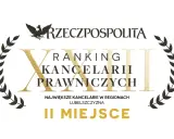 Grafika z napisem "Ranking Kancelarii Prawniczych", orłem i wieńcem laurowym, informująca o II miejscu.