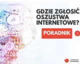 Grafika przedstawia dysk twardy z nałożonym kodem binarnym i tekstem "Gdzie zgłosić oszustwa internetowe?".