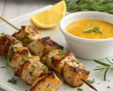 Brochettes de poulet grillé, savoureuses et juteuses, prêtes à être dégustées avec leur sauce onctueuse. Une marinade brochette poulet parfaite pour l'été.