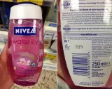 Różowy żel pod prysznic Nivea z wodną lilią i olejkami, zawierający disodium laureth sulfosuccinate, dla miękkiej skóry.