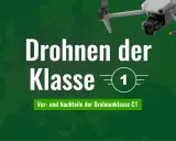 Drohnen der Klasse 1: Vorteile und Nachteile der C1-Drohnenregeln. Eine graue Drohne fliegt über einer Karte Europas.