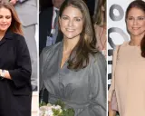 Prinsessan Madeleine gravid i tre olika kläder. Hon ser strålande ut i alla tre bilderna.