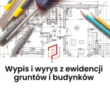 Wyrys z mapy ewidencyjnej z narzędziami budowlanymi i ołówkami. Dokumentacja techniczna.