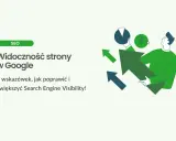 Ilustracja przedstawia mężczyznę trzymającego strzałkę w górę, symbolizującą wzrost. Obok znajdują się wykres kołowy i symbol dolara, sugerujące sukces w pozycjonowaniu organicznym.