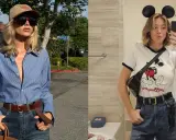Due donne mostrano come indossare cintura donna: una con camicia a righe e jeans, l'altra con t-shirt Disney e shorts.
