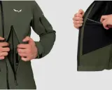 Męska kurtka Salewa w kolorze khaki. Czy softshell jest przeciwdeszczowy? Tak, ta kurtka chroni przed deszczem i wiatrem.