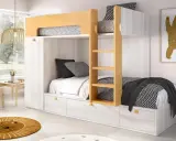 Habitaciones pequeñas con literas, optimizando el espacio con camas superpuestas y cajones integrados. Ideal para compartir.