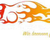 Logo mit einem Auto aus Flammen und dem Text "DER ERSATZTEILEPROFI. Wir brennen für Sie.