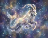 Mitologiczny Koziorożec, symbol zodiaku, unosi się wśród gwiazd. Czy to zapowiedź prawdziwego horoskopu dziennego?