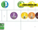 Pegatinas de clasificación ambiental para vehículos, incluyendo la etiqueta **euro 6d**.