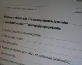 Formularz wniosku o rejestrację pojazdu, potrzebny do wymiany dowodu rejestracyjnego po zmianie właściciela.