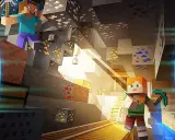 Steve i Alex w kopalni, otoczeni przez rudy i skrzynie, przygotowują się do przygody z modami na serwer Minecraft.