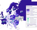 Karte zeigt die Dynamik der Kernenergie in Europa. Frankreich ist sehr dynamisch, während viele Länder wie Deutschland ablehnend sind.
