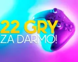 22 gry za darmo na Xbox Series S! Fioletowy kontroler na neonowym tle.