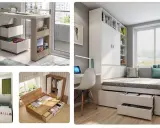 Idées d'aménagement petite chambre : lits avec rangements intégrés, bureaux gain de place et armoires modulables pour optimiser l'espace.