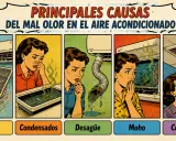 Mujer con cara de asco por el **olor a podrido en casa** debido a filtros sucios, condensados, desagüe, moho y conductos del aire acondicionado.