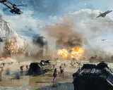 Intensywna bitwa na plaży, czołgi i żołnierze w akcji, helikoptery i myśliwce na niebie. To scena z Battlefield 6.