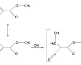 Reaktionsschema zeigt die Bildung eines Carbanions durch Hydroxid-Addition, ein Schritt der anionischen Polymerisation.