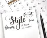 Różne rodzaje pisma w kaligrafii: "Style", "bounce", "flourish", "basic" i ćwiczenia liter.