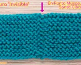 Muestra de tejido en punto musgo, con una costura "invisible" en el centro. El punto bobo, también conocido como punto Santa Clara, se logra tejiendo todas las vueltas del derecho.
