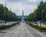 Aleja z drzewami prowadząca do Jasnej Góry. Idealne miejsce na spacer, gdy szukasz częstochowa atrakcje na weekend.