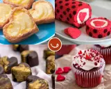 Pasteles en forma de corazón, rollo de red velvet y cupcakes. ¡Ideas de postres para sorprender a tu pareja!