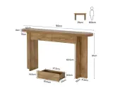 Ett elegant konsolbord med lådor i träimitation. Perfekt för hallen eller som avlastningsbord. Måttangivelser finns för enkel planering.