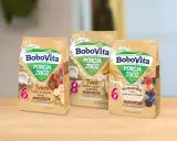 BoboVita: kaszki dla niemowląt z maliną, truskawką, bananem, owocami leśnymi i ryżem. Zawierają żelazo.